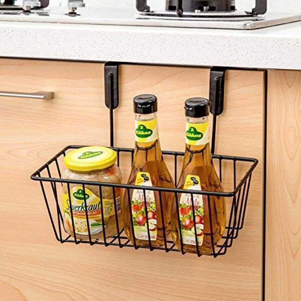 Homify Versatile Metal Cabinet Rack – Hanging Basket Organizer for Door, Shelf, or Kitchen Storage (Black, Shelves)