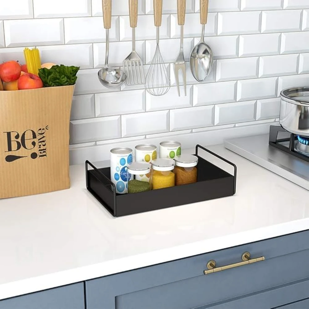 Palomino Bathroom Vanity Tray, Kitchen/Bathroom Countertop Storage Shelf Organizer,Coffee Table Decorative Tray Cosmetic Organizer Display Holder, Black