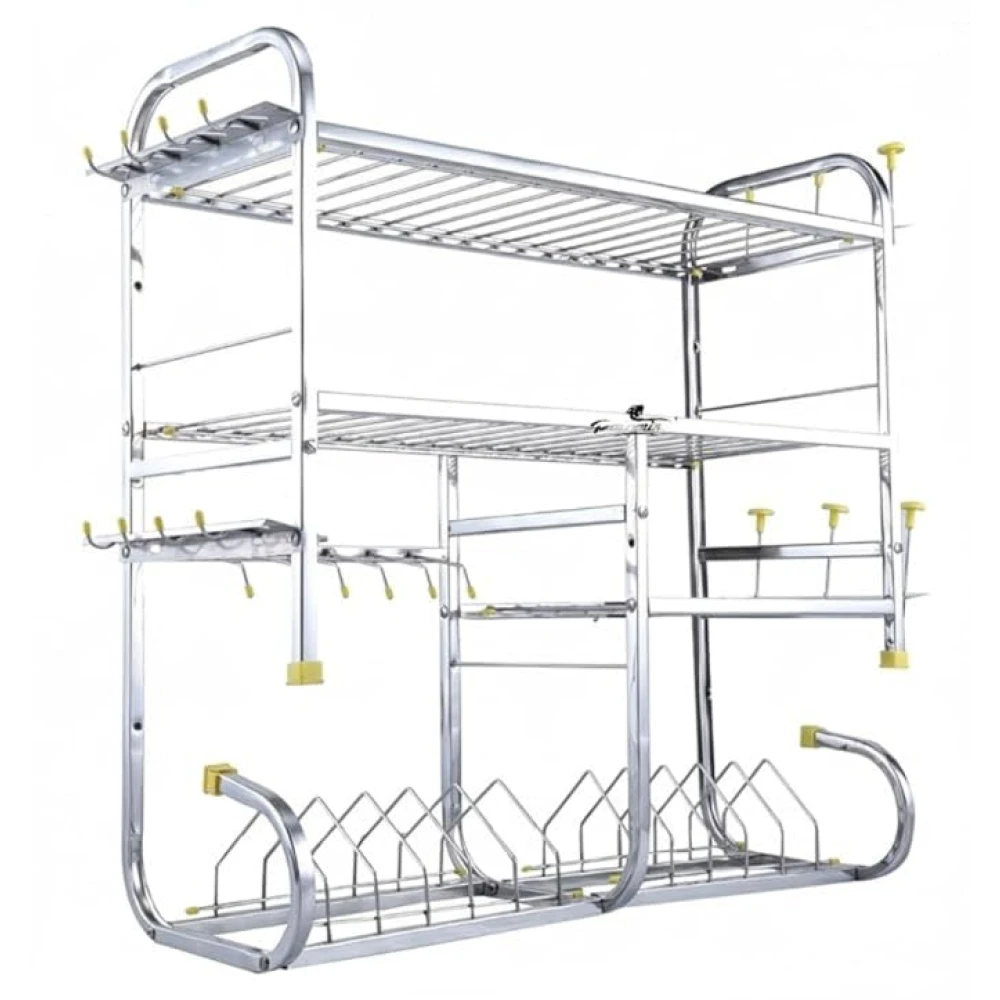 Homify Stainless Steel Kitchen Dish Rack | Wall-Mounted Drying Rack with Utensil Holder | Bartan Stand | Utensil Stand | Space-Saving Storage Shelves - 24 x 24 Inch