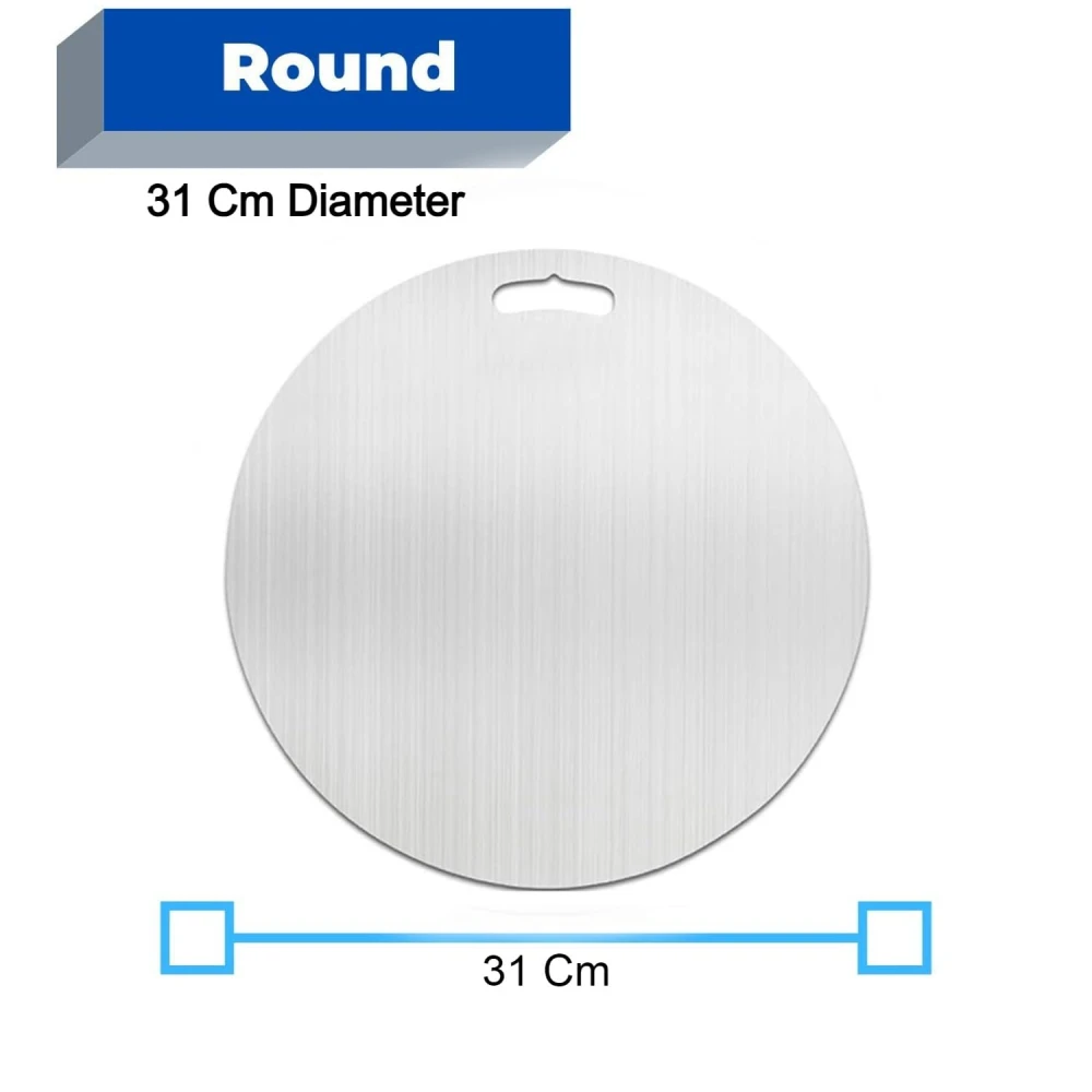 Palomino Round Shape Stainless Steel Chopping Cutting Metal Board for Kitchen | Chopping Board for Vegetables Breads and Meats Boards | Heavy Duty Safe Durable (Size: 31cm Diameter*1.5mm Thick)