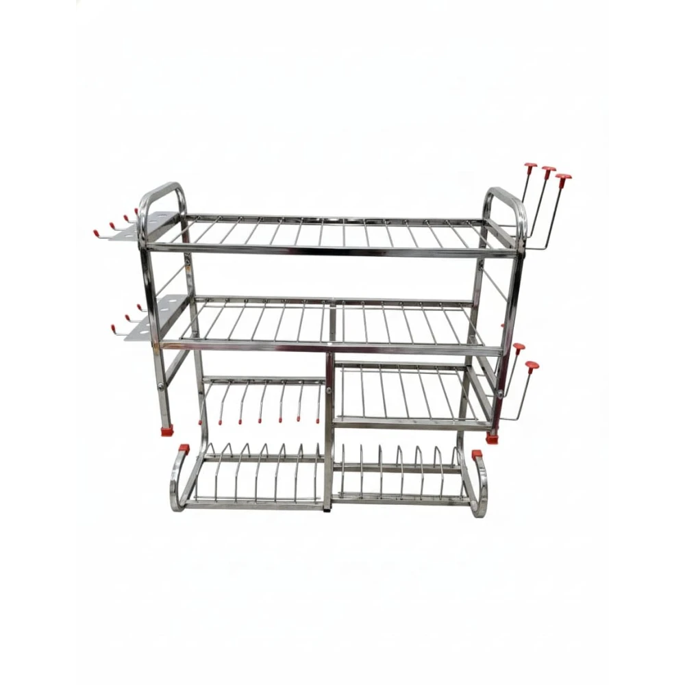 Homify Stainless Steel Kitchen Dish Rack | Wall-Mounted Drying Rack with Utensil Holder | Bartan Stand | Utensil Stand | Space-Saving Storage Shelves (24 x 24 Inch)