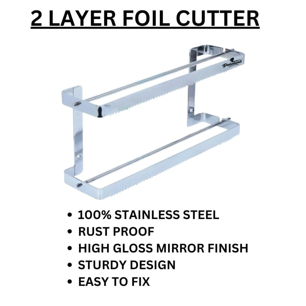 Palomino Silver Foil Paper Stand with Cutter for Kitchen Wall Mounted Doil Paper Cutter (Double)