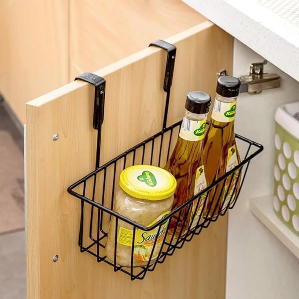 Homify Versatile Metal Cabinet Rack – Hanging Basket Organizer for Door, Shelf, or Kitchen Storage (Black, Shelves)