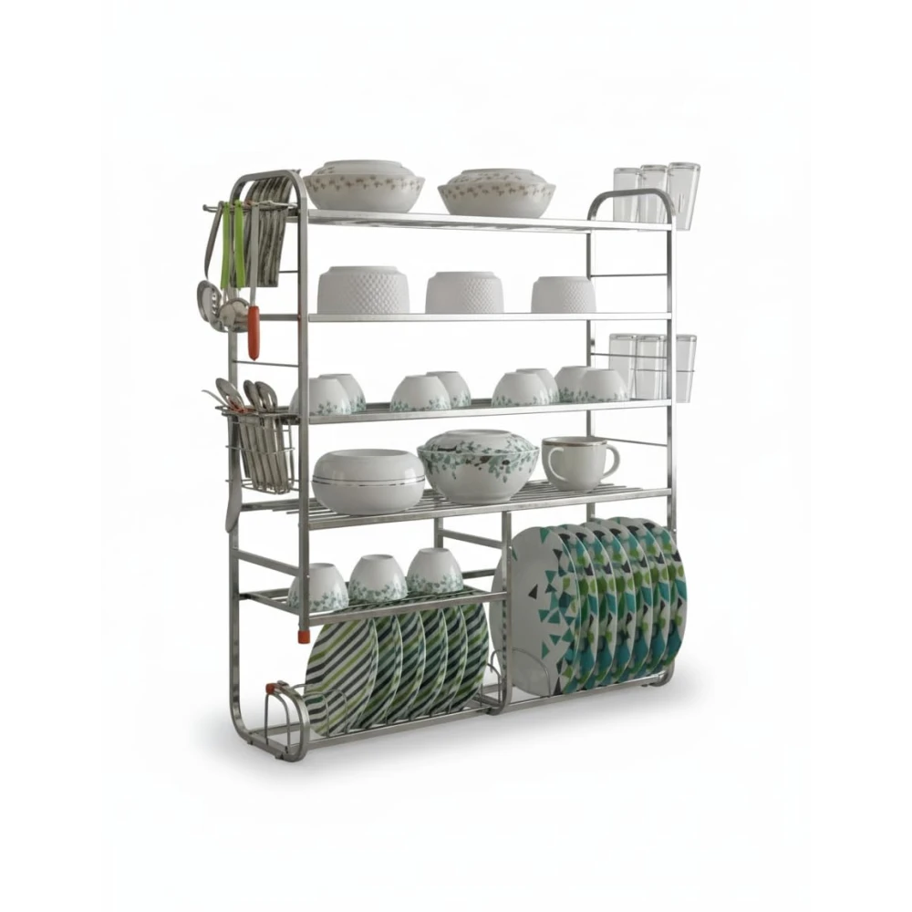 Palomino Wall Mount 6 Shelf Kitchen Dish Rack | Stainless Steel Utensil Stand with Plate & Cutlery Holder (36 X 30 Inches) | Kitchen Shelves Organizer | Hanging
