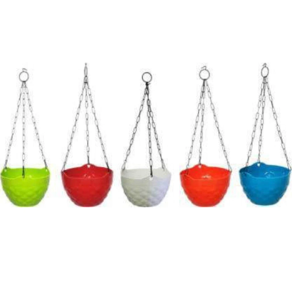 Palomino Hanging Diamond Planters Indoor Outdoor Hanging Flower Plant Pot with Hanging Chain (Pack of 5) Plant Container (Plastic, External Height - 11 cm) Plant Container Set (Pack of 5, Plastic)