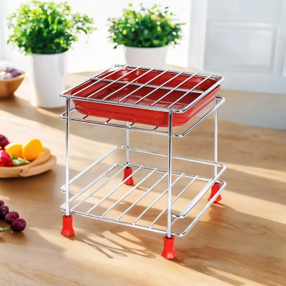 Homify Steel Stand Heavy Duty Matka Stand with Bottom Tray | Rust-Resistant, Durable & Space-Saving Design Pot Stand with Square Surface Stand