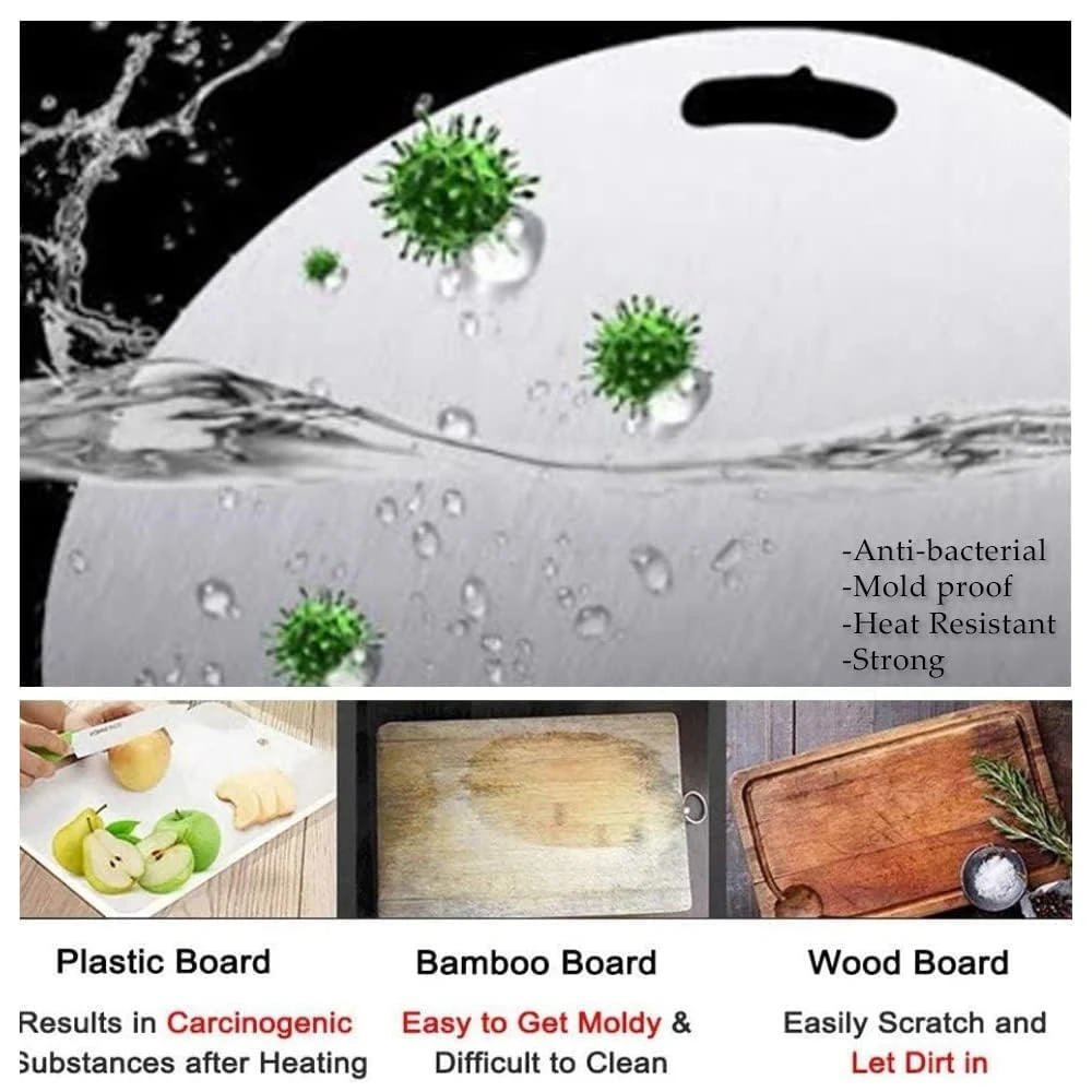 Palomino Round Shape Stainless Steel Chopping Cutting Metal Board for Kitchen | Chopping Board for Vegetables Breads and Meats Boards | Heavy Duty Safe Durable (Size: 31cm Diameter*1.5mm Thick)