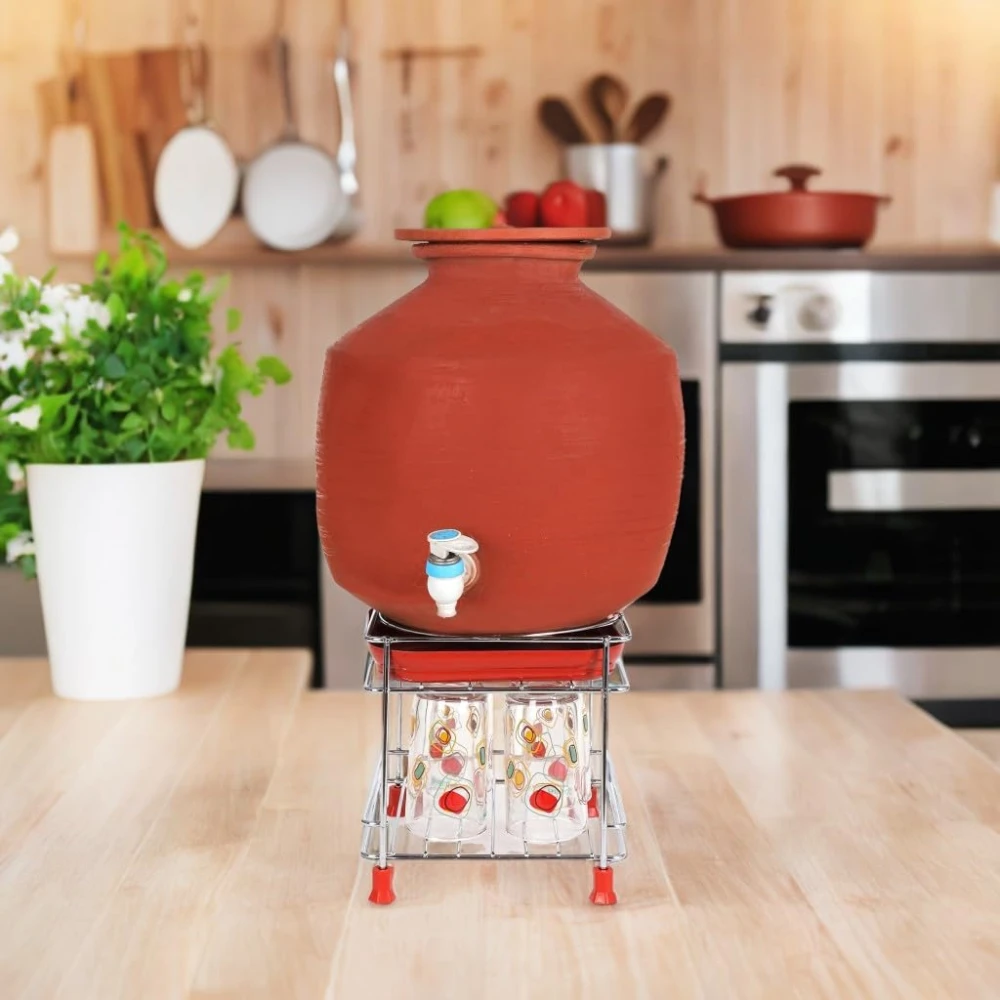 Homify Steel Stand Heavy Duty Matka Stand with Bottom Tray | Rust-Resistant, Durable & Space-Saving Design Pot Stand with Round Surface Stand Water Dispenser Stand
