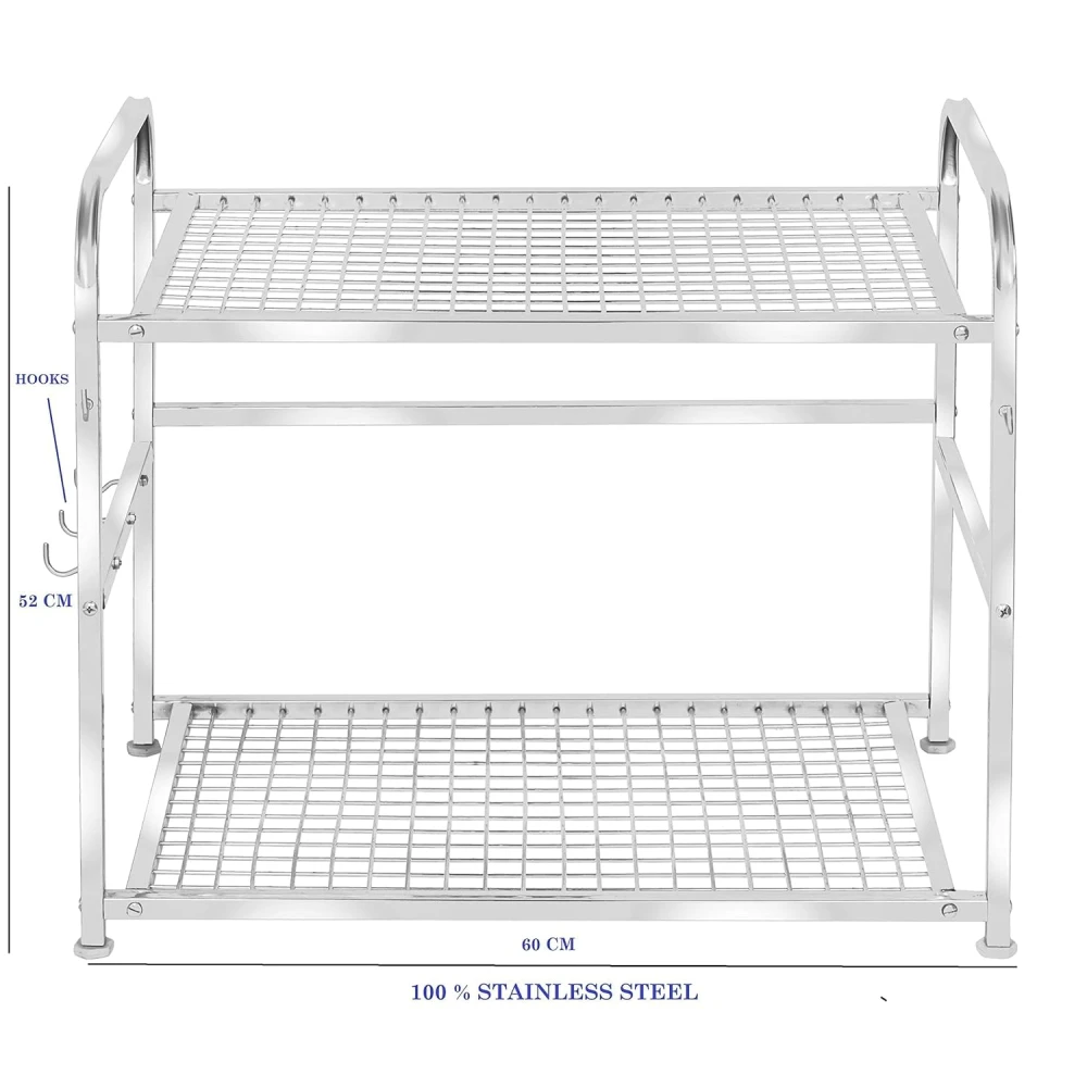 Homify Microwave Stand Kitchen Microwave Shelf/Kitchen Counter Shelf Organizer, Spicy Shelf Rack Toaster Organizer, Microwave Oven Rack, 2 Tiers with 2 Hooks (74 x 44 x 8 cm)