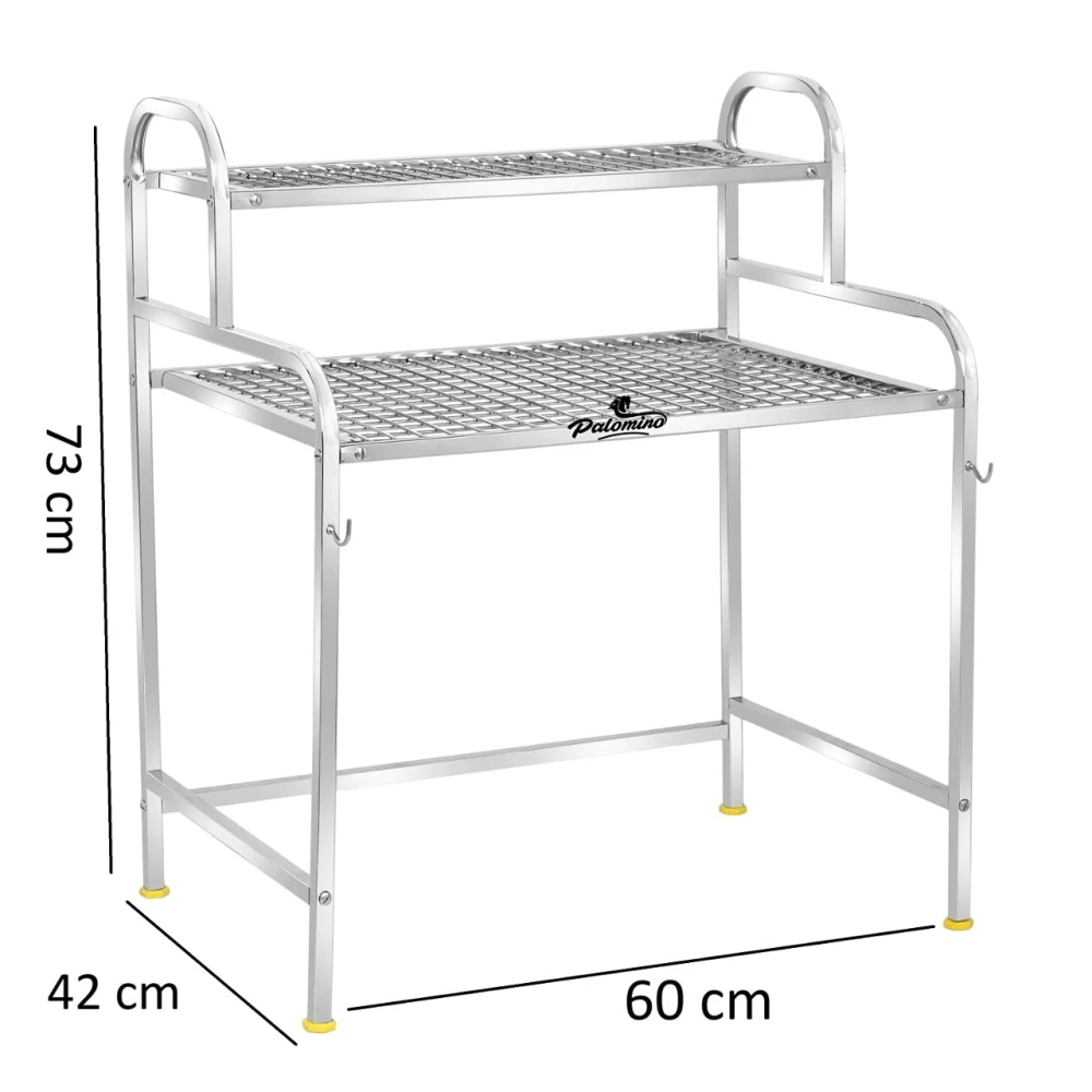 Palomino Kitchen Microwave Shelf, Microwave Stand Kitchen Counter Shelf Organizer, Spicy Shelf Rack Toaster Organizer, Microwave Oven Rack, 2 Tiers with 2 Hooks (74 x 44 x 8 cm)