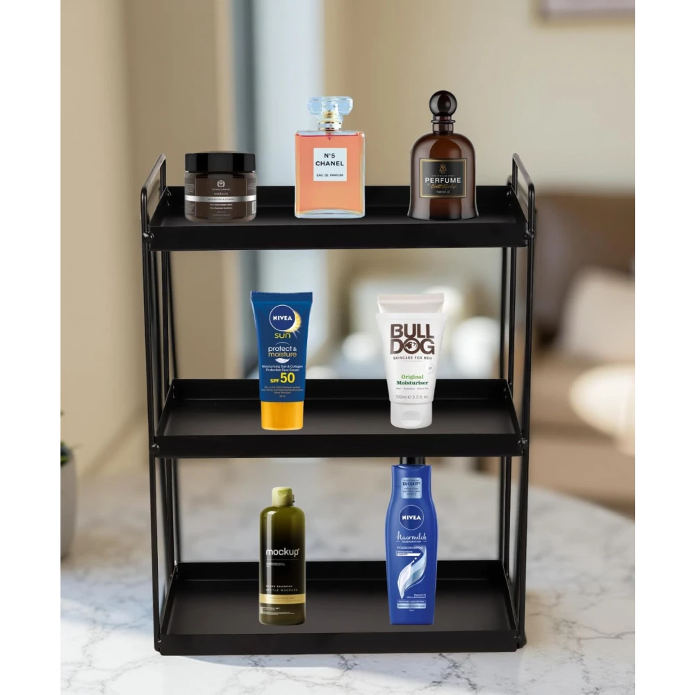 Homify Metal 3-Tier Standing Spice Rack Storage Organizer, Bathroom Countertop Storage Shelf Cosmetic Organizer And Home And Kitchen Spice Rack