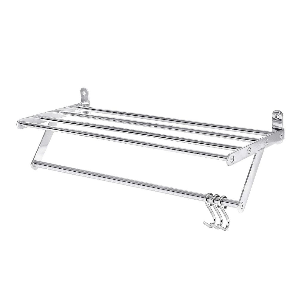 Palomino Stainless Steel Wall Mounted Clothe Drying Rack Stand Hanger Towel Bar Stand with 5 Bars with 3 Extra Hooks for Bathroom|Balcony|Kitchen