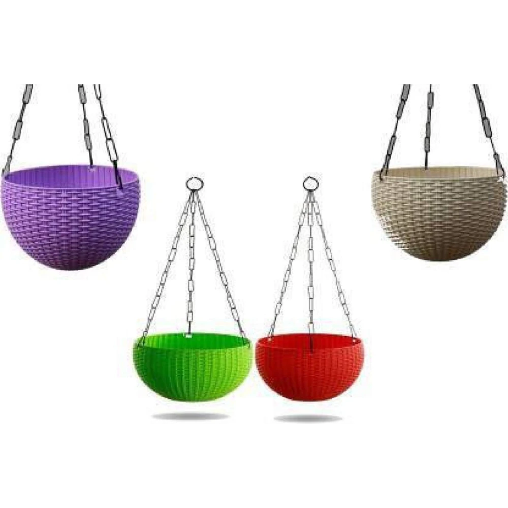 Homify Plant Container Set | Decorative Hanging Pots for House Plants | Hanging Pots for Home & Balcony Garden | Hooked Hanging Pots for Home Garden (Pack of 4, Plastic)