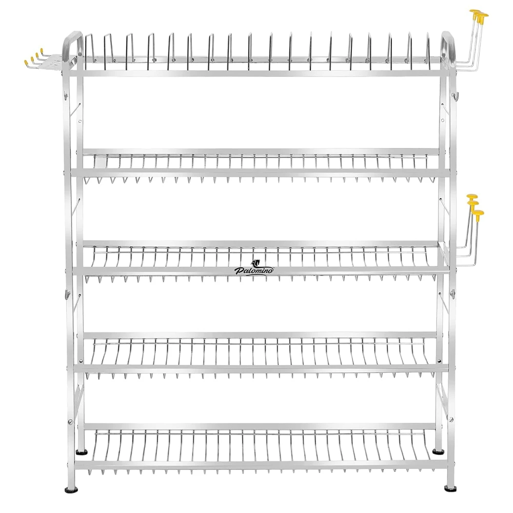 Homify 5 Layer Shelf Wall Mount Kitchen Utensils Dish Rack | Stainless Steel Stand | Kitchen Organizer | Utensils Rack with Plate & Cutlery Stand (Opal 36 * 30 in, Tiered Shelf)