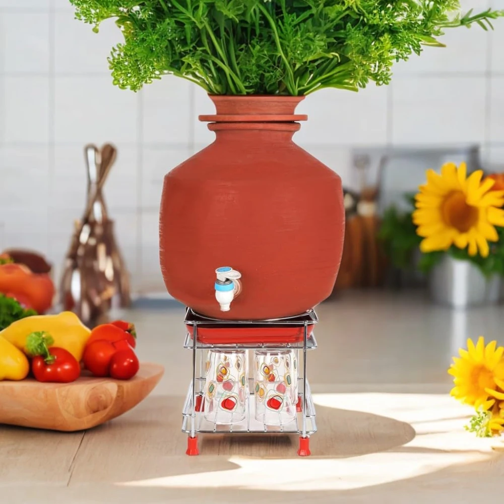 Palomino Steel Stand Heavy Duty Matka Stand with Bottom Tray | Rust-Resistant, Durable & Space-Saving Design Pot Stand with Round Surface Stand Water Dispenser Stand Multipurpose Rack