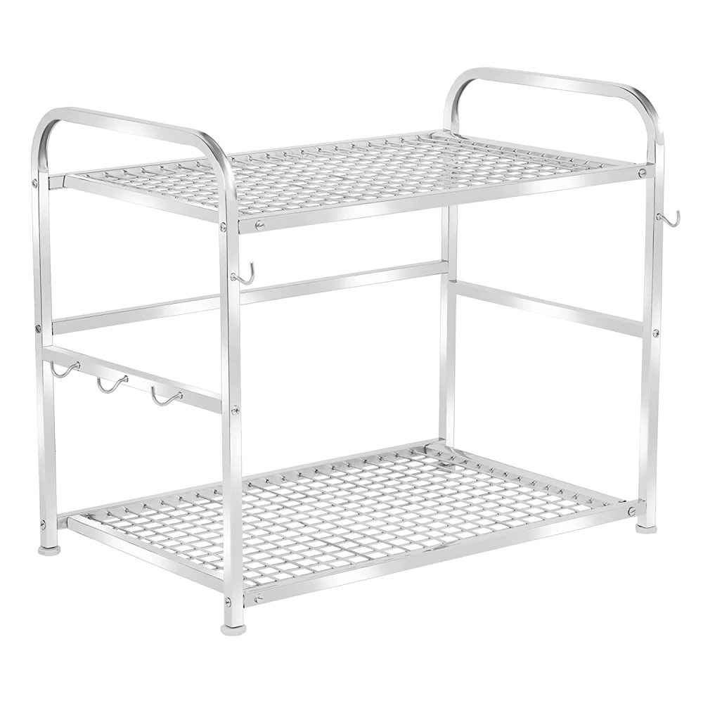 Palomino Stainless Steel 2 Shelf Microwave Or Oven Stand | Multipurpose Counter Top Standing 2 Tier Kitchen Rack | Kitchen Organizer, Tiered Shelf