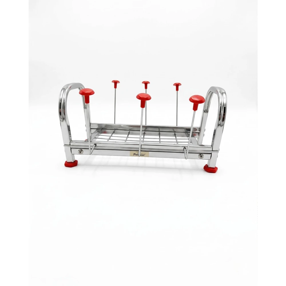 Palomino Stainless Steel Kitchen Rack with Glass Holder | Heavy Duty Cup & Glass Stand with 6 Hooks | Rust-Proof Countertop Organizer Shelf for Kitchen, Tea Cups, Utensils Storage (6 GLASS)
