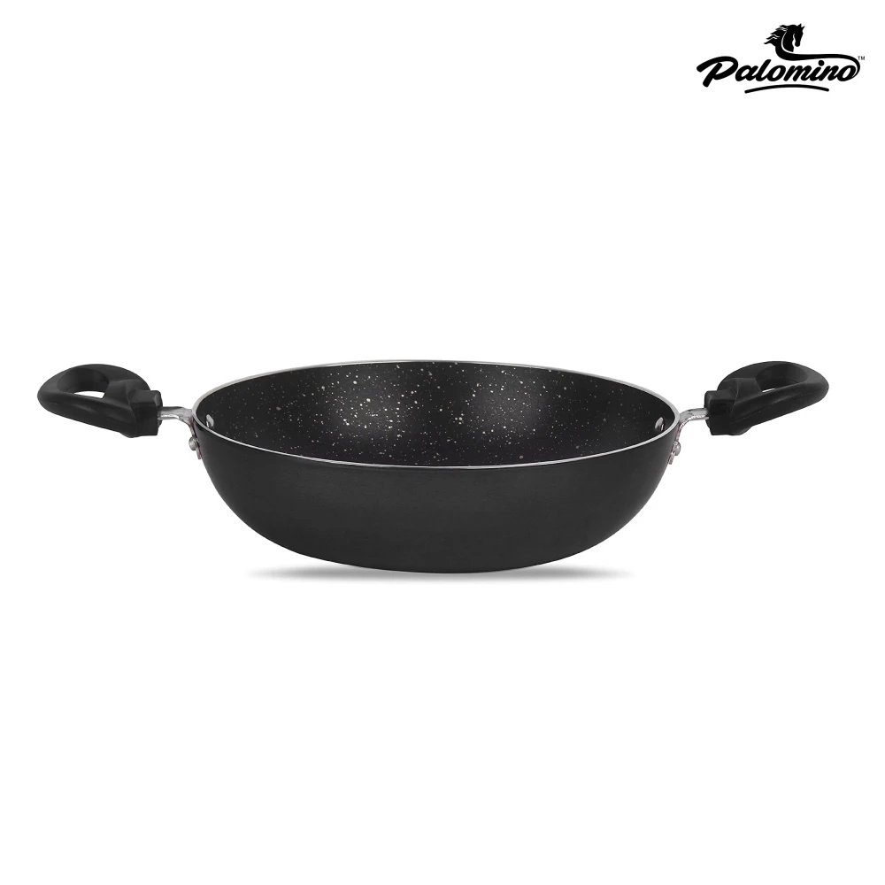 Palomino Non-Stick Aluminium Cookware Set of Fry Pan, Tawa/Griddle and Kadhai/Wok with Glass Lid (Black, Set of 4, Non- Induction Base)