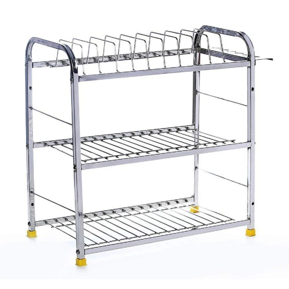 Palomino Stainless Steel 3 Layer Kitchen Dish Rack Plate Cutlery Stand - 18 x 18 inch