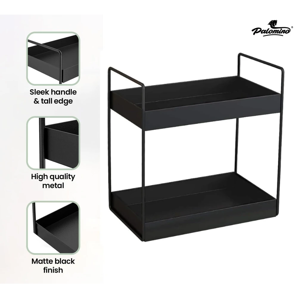 Palomino 2-Tier Metal Standing Spice Rack Storage Organizer, Bathroom Countertop Storage Shelf Cosmetic Organizer and Home and Kitchen Spice Rack (Black)