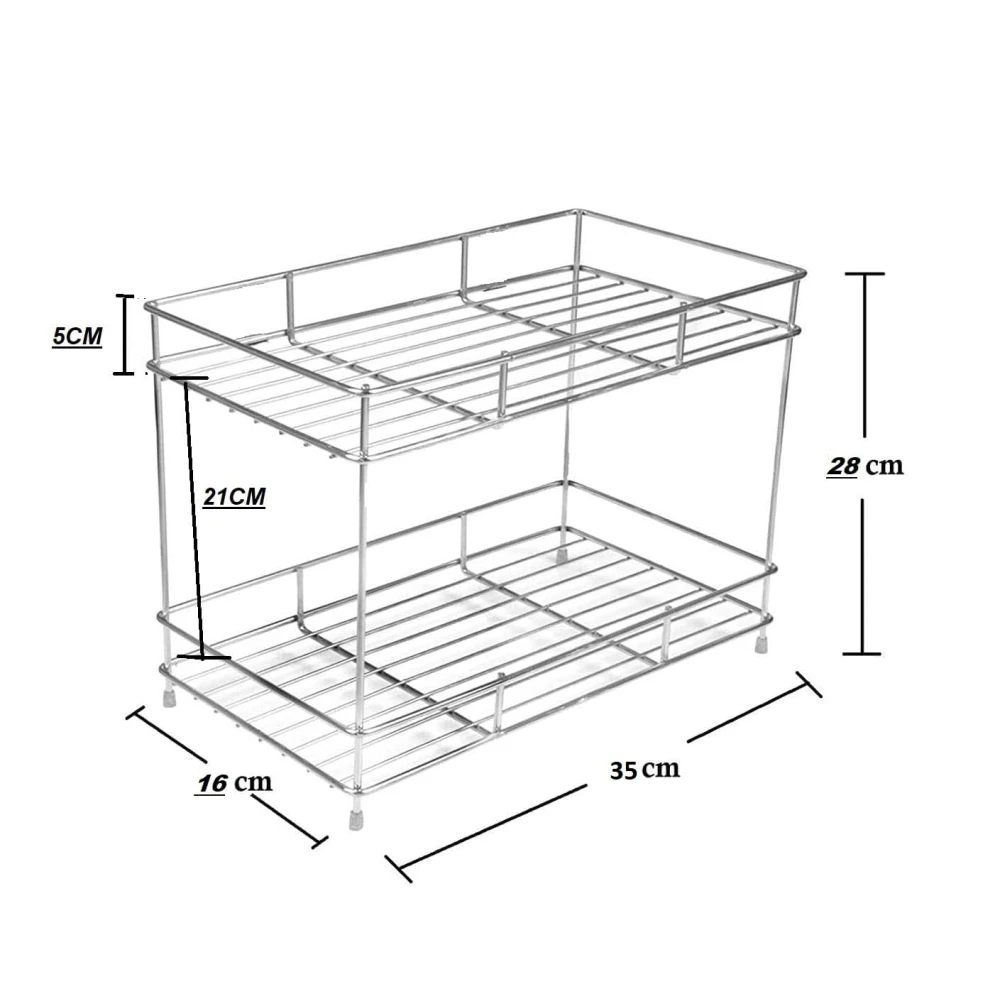 Palomino Stainless Steel 2-Tier Spice Rack for Kitchen Trolley Basket, Storage Racks & Shelves, Space Saver, 2.0 Rack (Silver, Tiered Shelf)