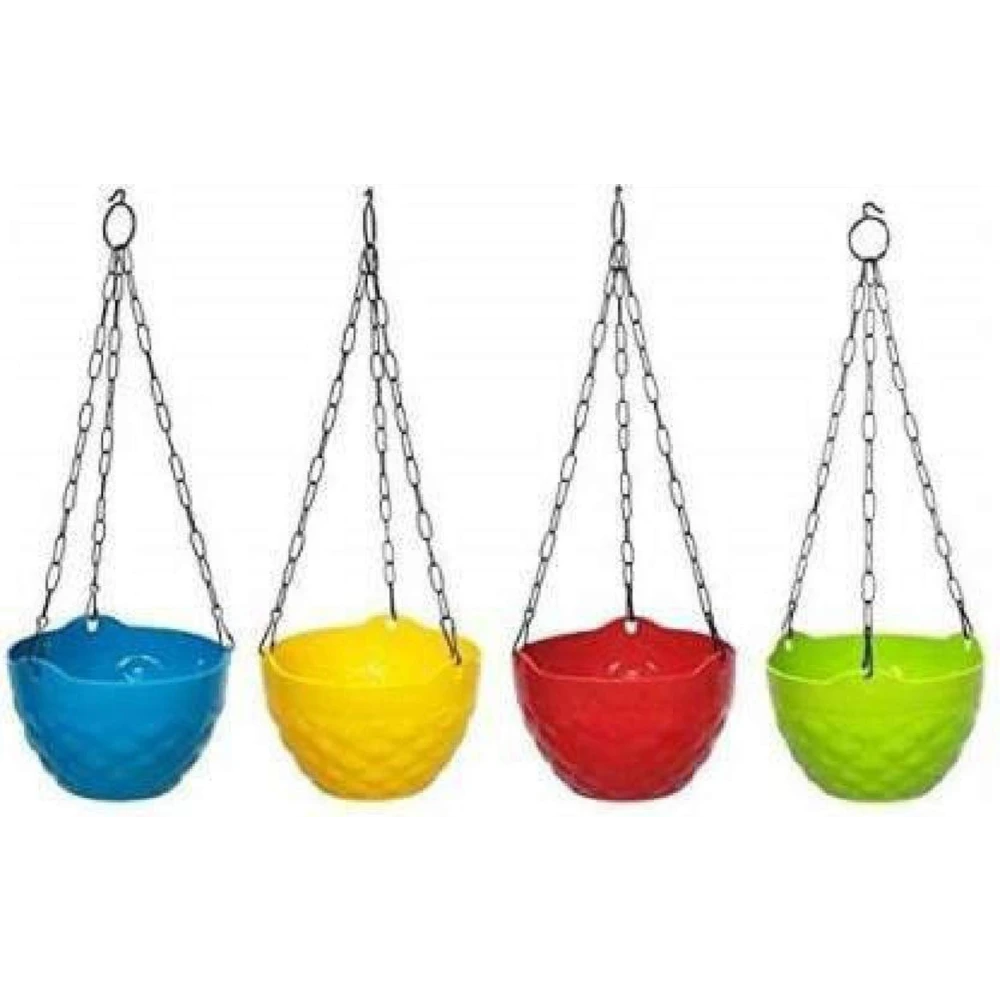 Palomino Hanging Diamond Planters Indoor Outdoor Hanging Flower Plant Pot with Hanging Chain (Pack of 4) Plant Container (Plastic, External Height - 11 cm) Plant Container Set (Pack of 4, Plastic)