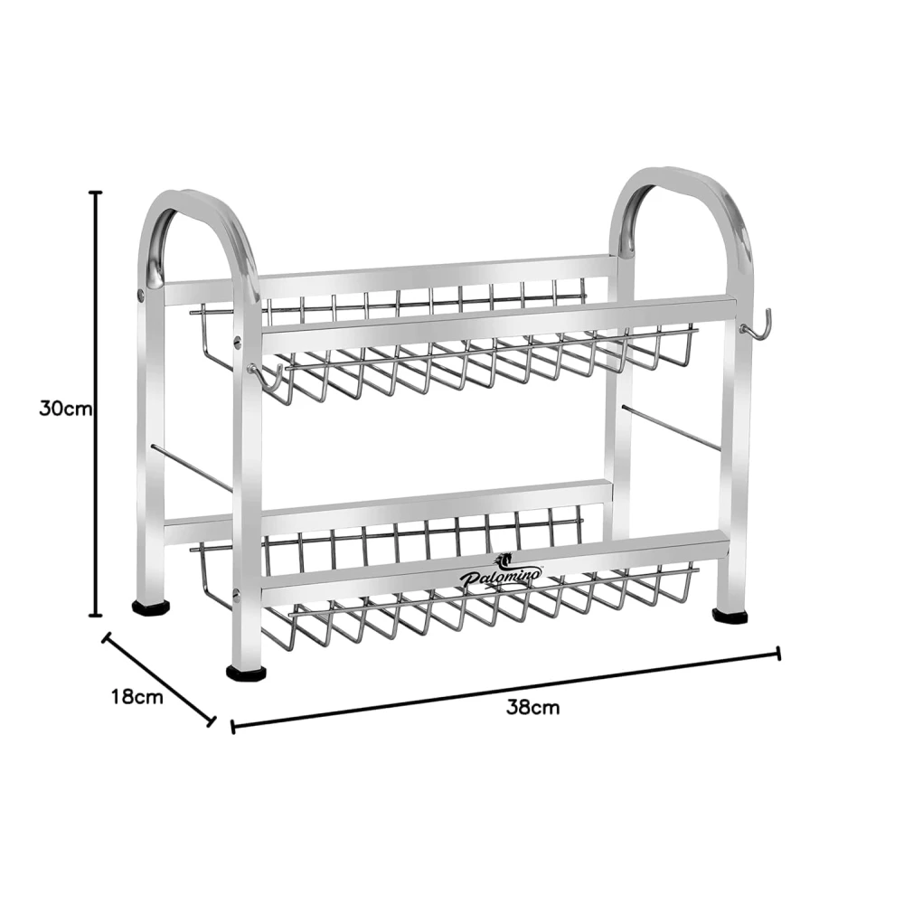Palomino Stainless Steel Plate Rack | Dish Rack | Utensil Rack | Plate/Dish Stand | Chrome Plated Kitchen Rack | Dish Organizer/Holder | Thali/Tray Stand (12X15 Inch 2 Layer Dish Holder)