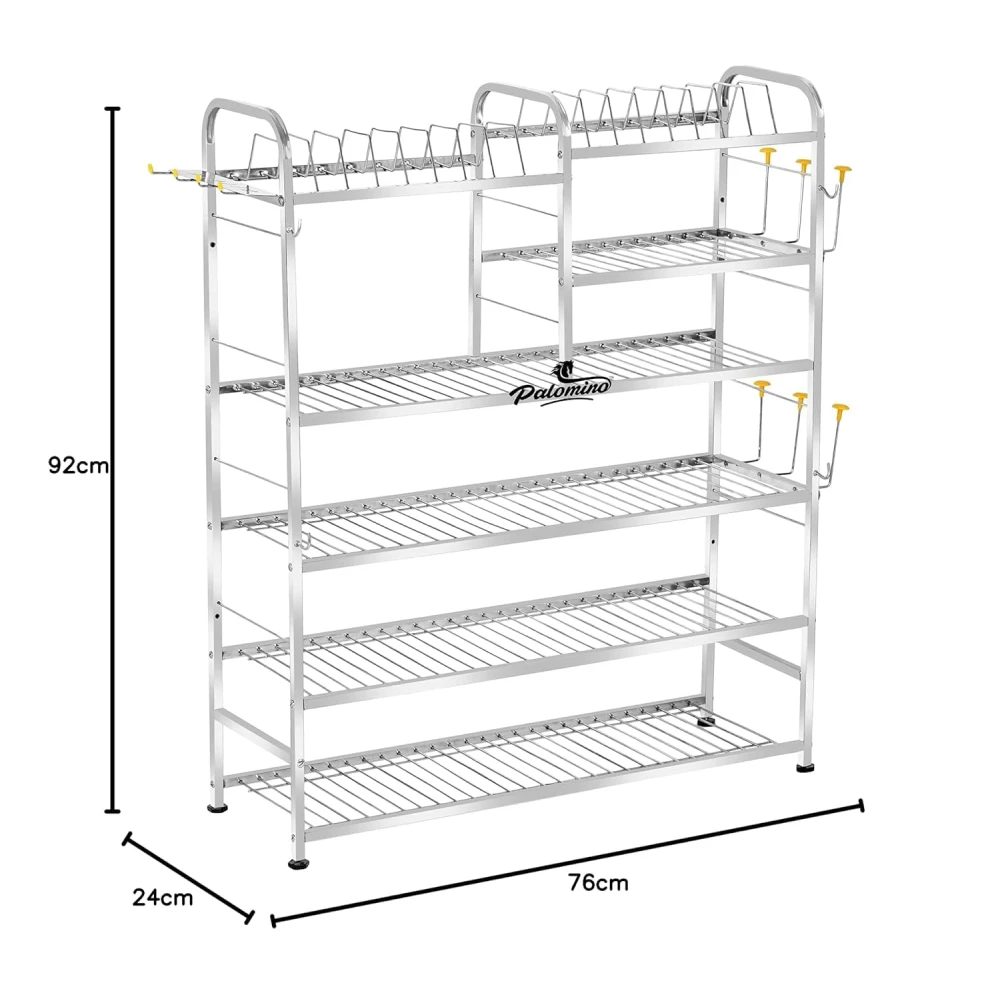 Palomino Wall Mount Kitchen Utensils Dish Rack | Stainless Steel Stand | Dish Stand/Holder | Kitchen Organizer | Utensils Rack with Plate & Cutlery Storage (36 X 30 Inches, Tiered Shelf rack)