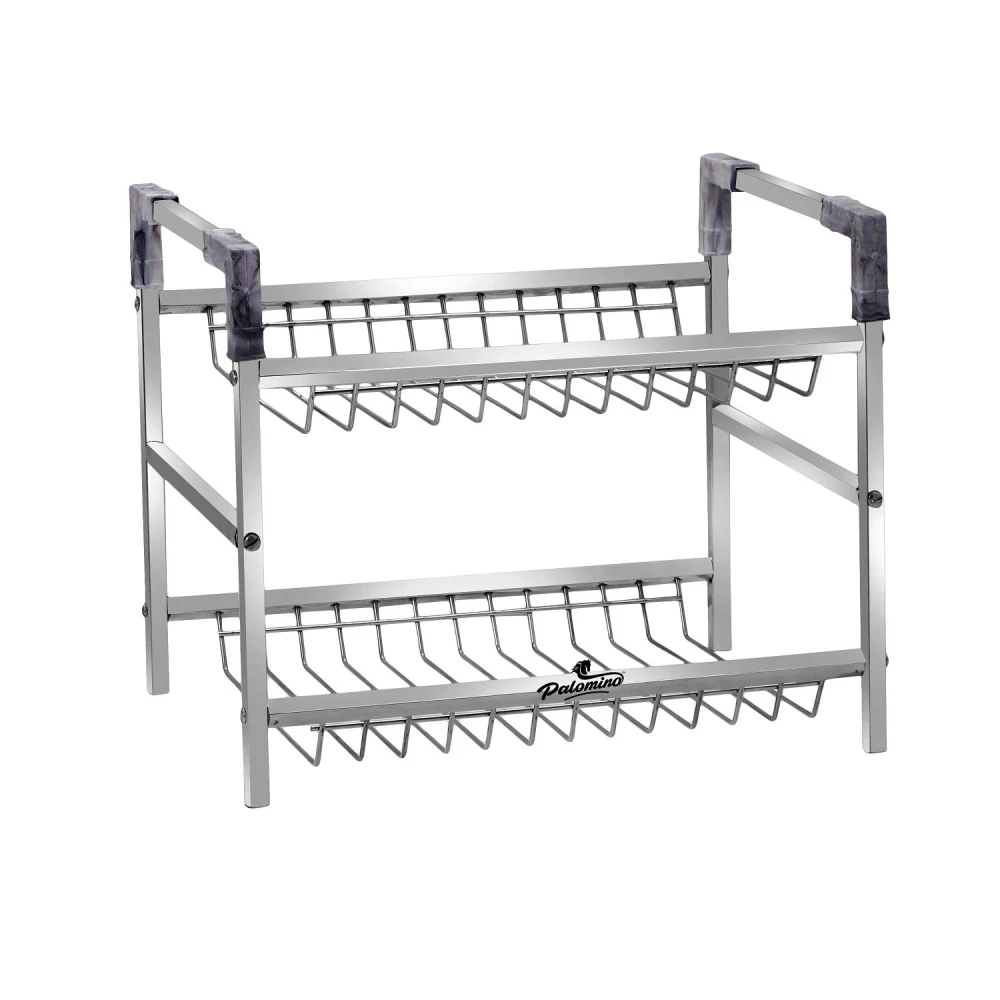 Palomino Stainless Steel 2-Tier Rack Container Organiser/Basket for Boxes Utensils Dishes Plates for Home Containers Kitchen Rack