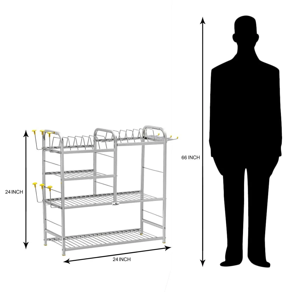Palomino Wall Mount Utensils Rack | Stainless Steel Dish Stand | Plate Holder & Cutlery Organizer for kitchen(24 x 24 Inches)
