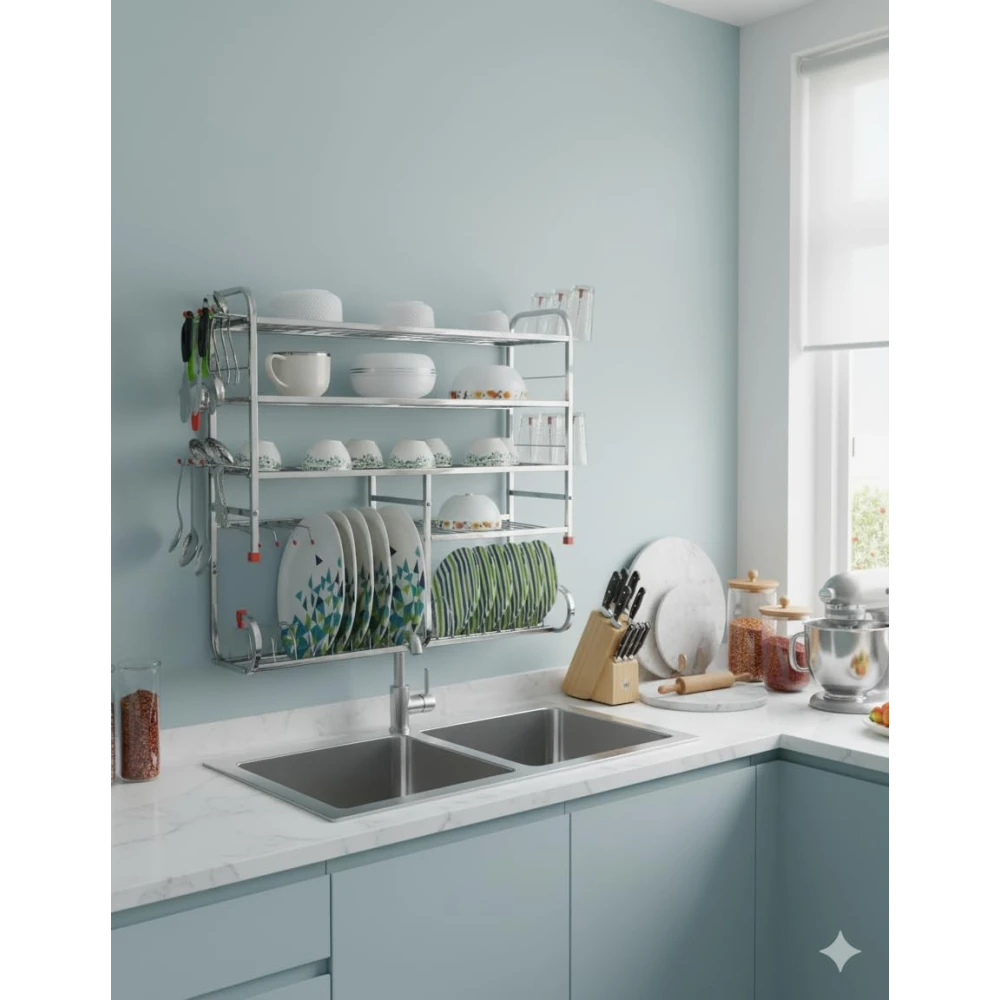 Homify Kitchen Dish Rack | Wall Mounted | 5 Shelves | Stainless Steel Utensil Rack| Holds 18+ Plates | Space-Saving | Rustproof | Easy Assembly (28.5 X 28.5 INCH)