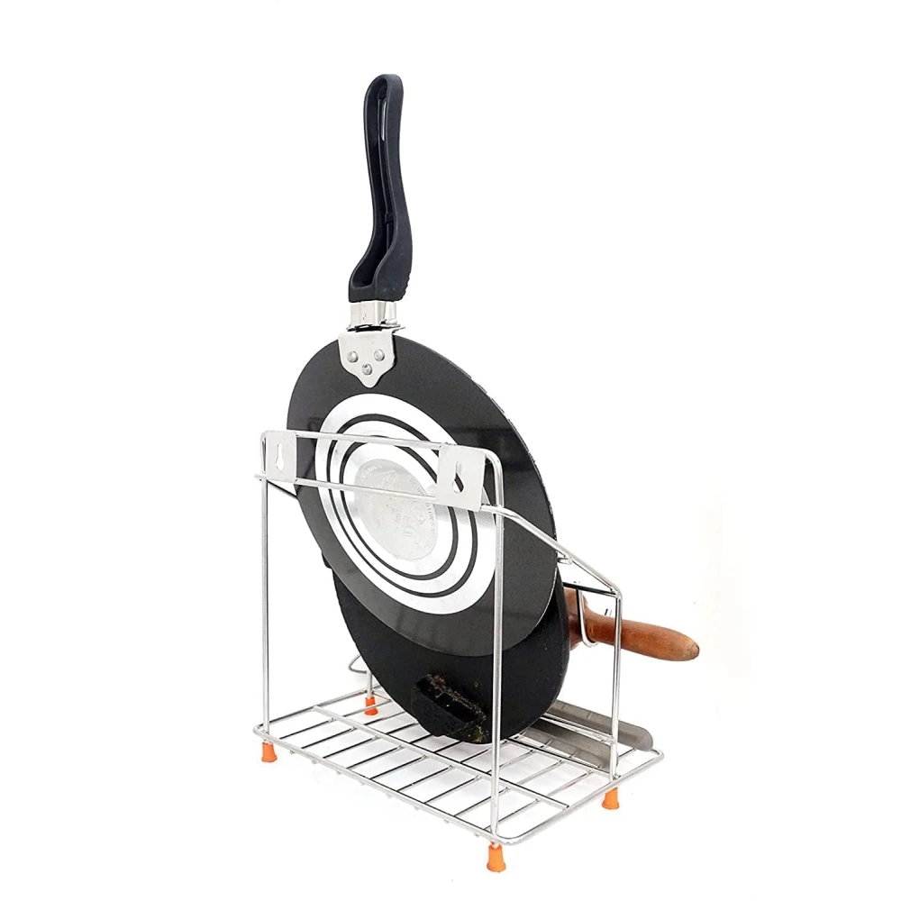 Homify 4-in-1 Stainless Steel Chakla Belan Tawa Chimta Stand for Kitchen - Wall Mount Rack for Rolling Pin, Board, Tong Holder & Organizer