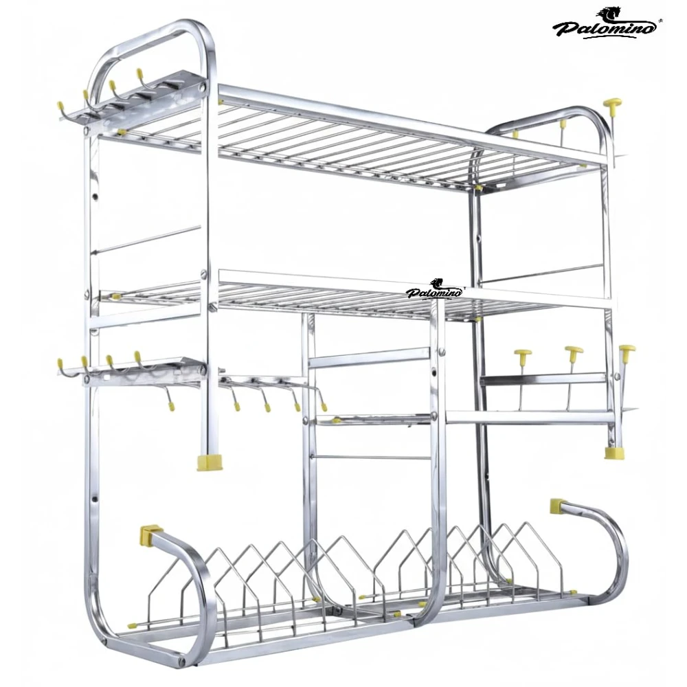 Palomino Stainless Steel Kitchen Dish Rack | Wall-Mounted Drying Rack with Utensil Holder | Bartan Stand | Utensil Stand | Space-Saving Storage Shelves rack (24 x 24 Inch)