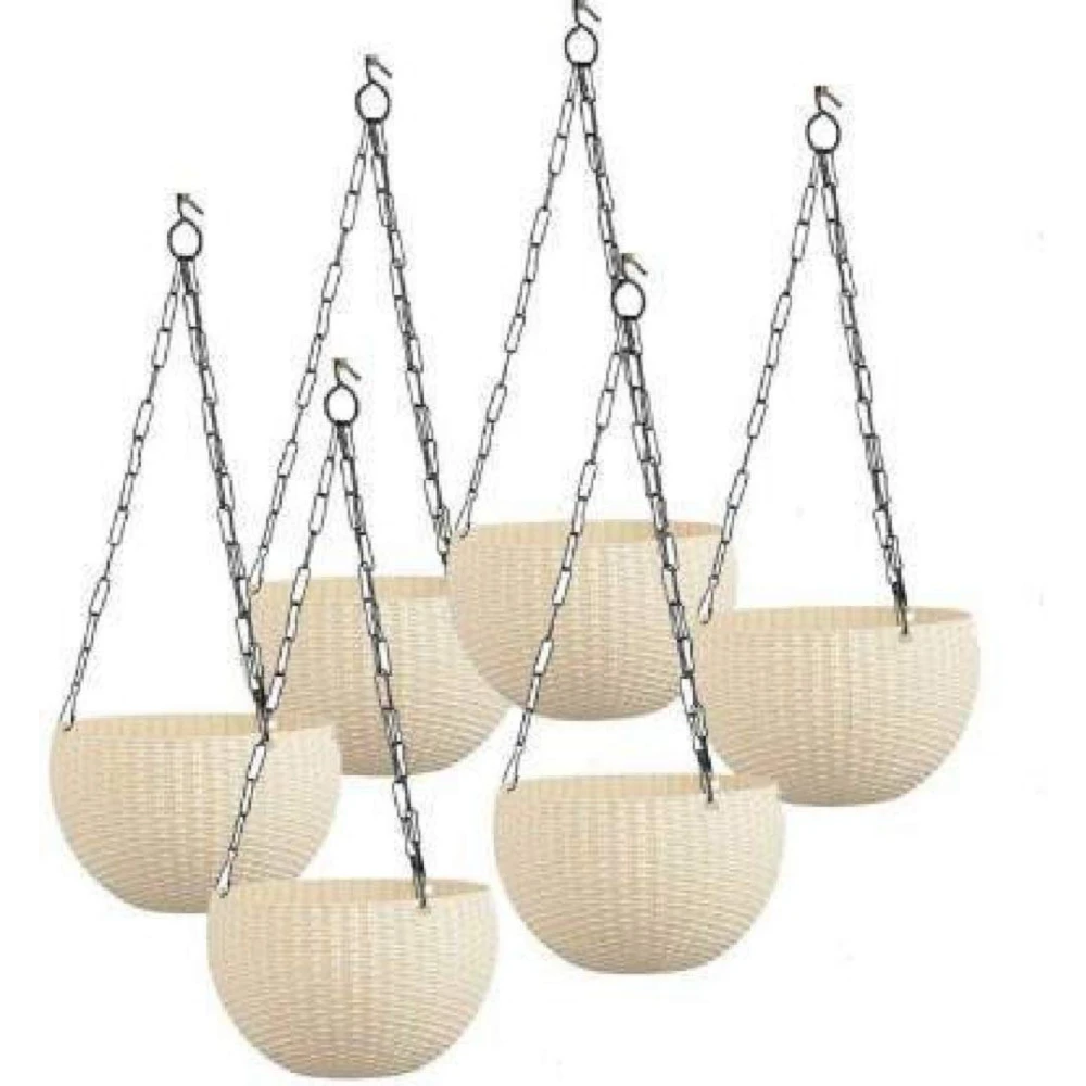 Palomino Plastic Container Set Euro Basket Hanging Pot Railing Pot Hook Pot (Pack of 6 pcs Euro Basket) Plant Container Set (Pack of 6, Plastic)