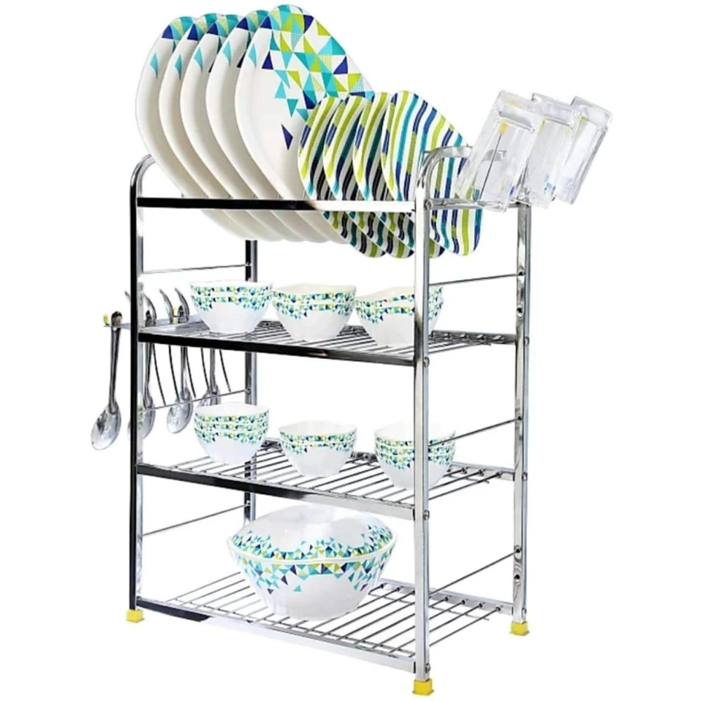 Palomino Stainless Steel 4 Layer Shelf Wall Mount Kitchen Dish Rack | Utensils Rack with Plate & Cutlery Stand | Modular Kitchen Storage Rack | Kitchen Organizers (24 X 18 Inch)