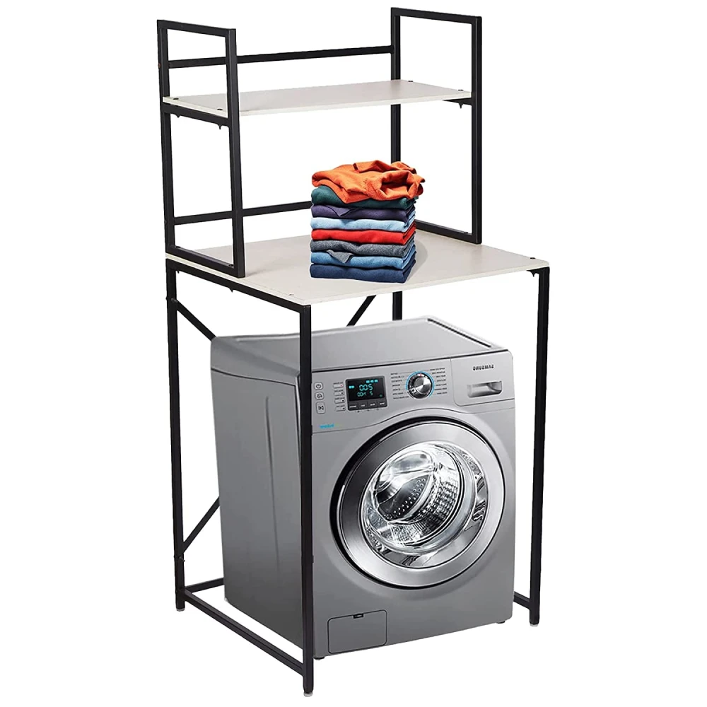 Palomino Washing Machine 2 Shelf Rack Stand for Storage Organizer in Bathroom and Washing Area/Multipurpose Space Saving Standing Shelf for Bathroom Toilet_(Brown-White)
