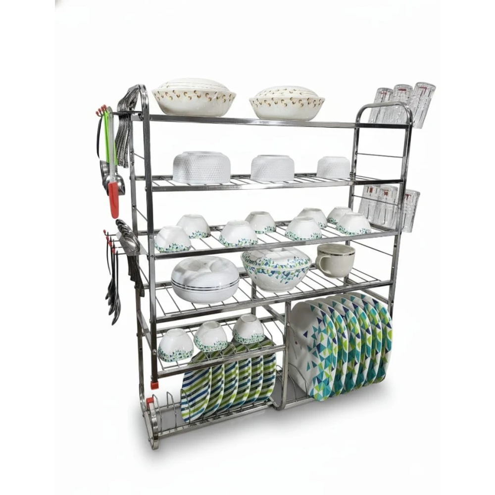 Homify Wall Mount 6 Shelf Kitchen Dish Rack | Stainless Steel Utensil Stand with Plate & Cutlery Holder (36 X 30 Inches) | Kitchen Shelves Organizer | Hanging