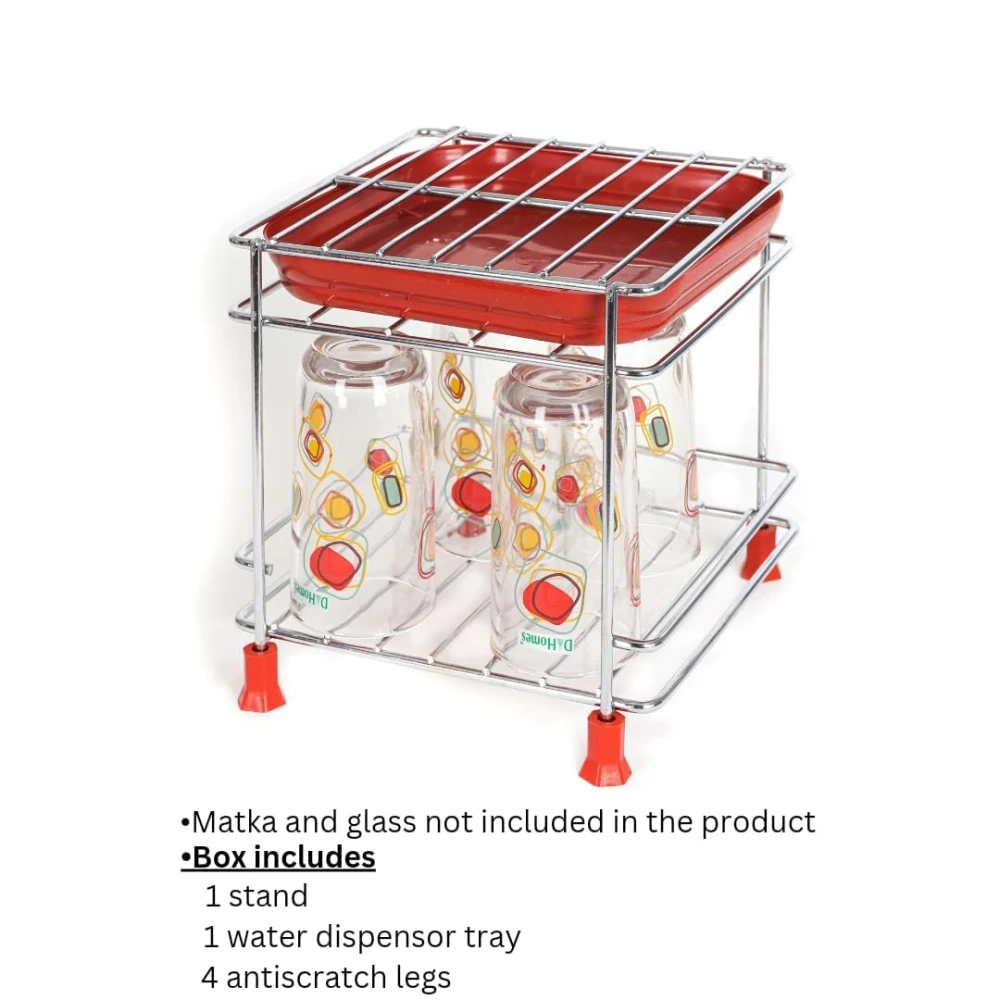 Homify Steel Stand Heavy Duty Matka Stand with Bottom Tray | Rust-Resistant, Durable & Space-Saving Design Pot Stand with Round Surface Stand Water Dispenser Stand
