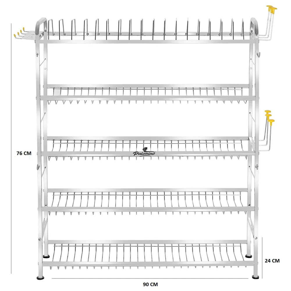 Palomino 5 Layer Shelf Wall Mount Kitchen Utensils Dish Rack | Stainless Steel Stand | Kitchen Organizer | Utensils Rack with Plate & Cutlery Stand (Opal 36 * 30 inch, Tiered Shelf)