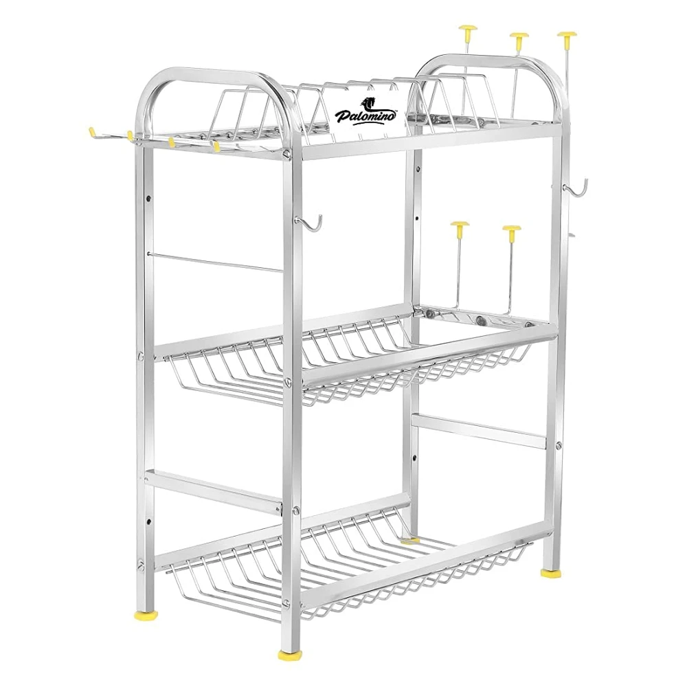 Palomino Stainless Steel 4 Shelf Wall Mount Kitchen Utensils Rack | Dish Rack with Plate & Cutlery Stand | Modular Kitchen Storage Rack | Kitchen Organizer rack (18x24 inches)