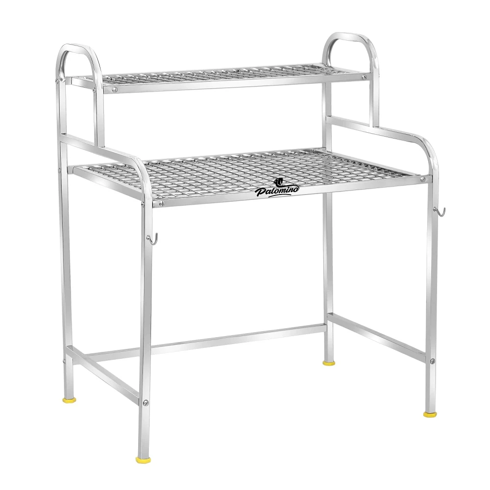 Palomino Kitchen Microwave Shelf, Microwave Stand Kitchen Counter Shelf Organizer, Spicy Shelf Rack Toaster Organizer, Microwave Oven Rack, 2 Tiers with 2 Hooks (74 x 44 x 8 cm)