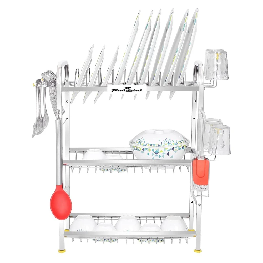 Palomino Stainless Steel 4 Shelf Wall Mount Kitchen Utensils Rack | Dish Rack with Plate & Cutlery Stand | Modular Kitchen Storage Rack | Kitchen Organizer rack (18x24 inches)