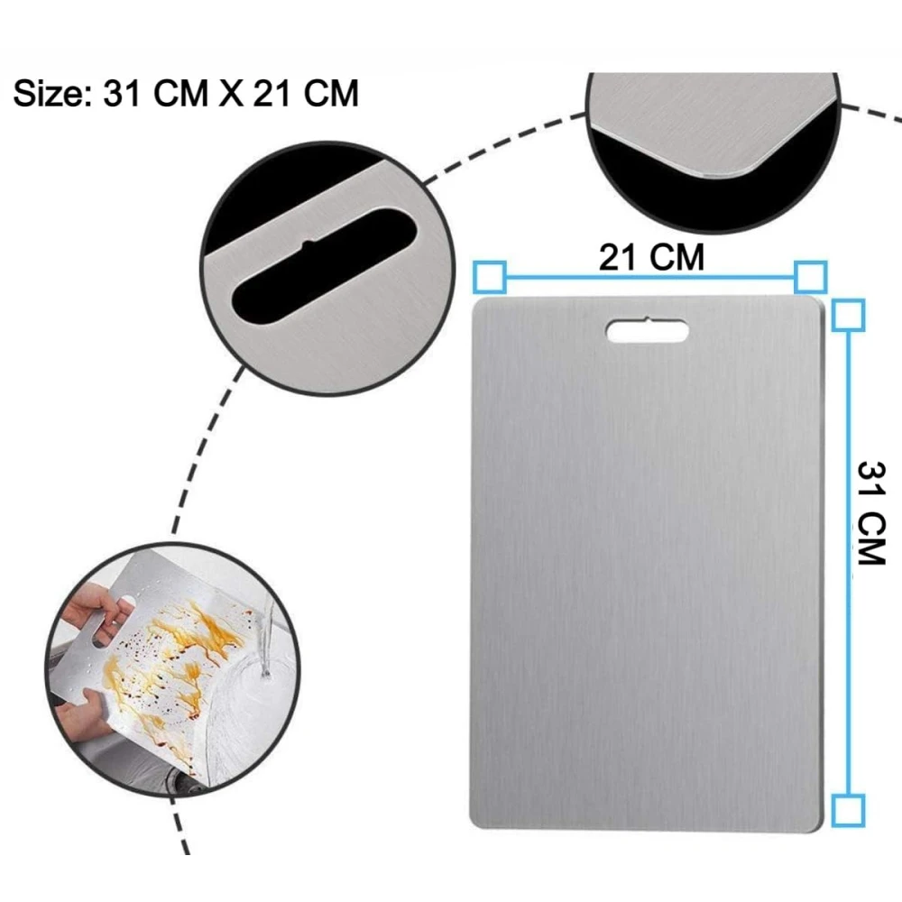 Palomino Stainless Steel Chopping Board for Kitchen | Heavy-Duty Cutting Board for Vegetables, Fruits, Meats | Vegitable Chopper Boards | Premium Metal Chopping Board | Size-Medium (31.8x21cm)