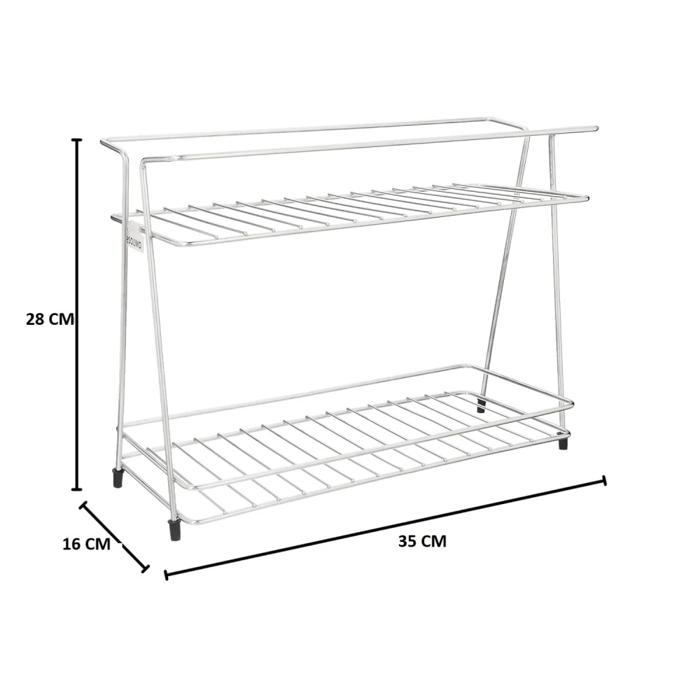 Palomino Stainless Steel 2 Layer Spice Rack | Modular Kitchen Storage Organizer | Multipurpose Shelf for Countertop, Tabletop | Tiered Silver Rack