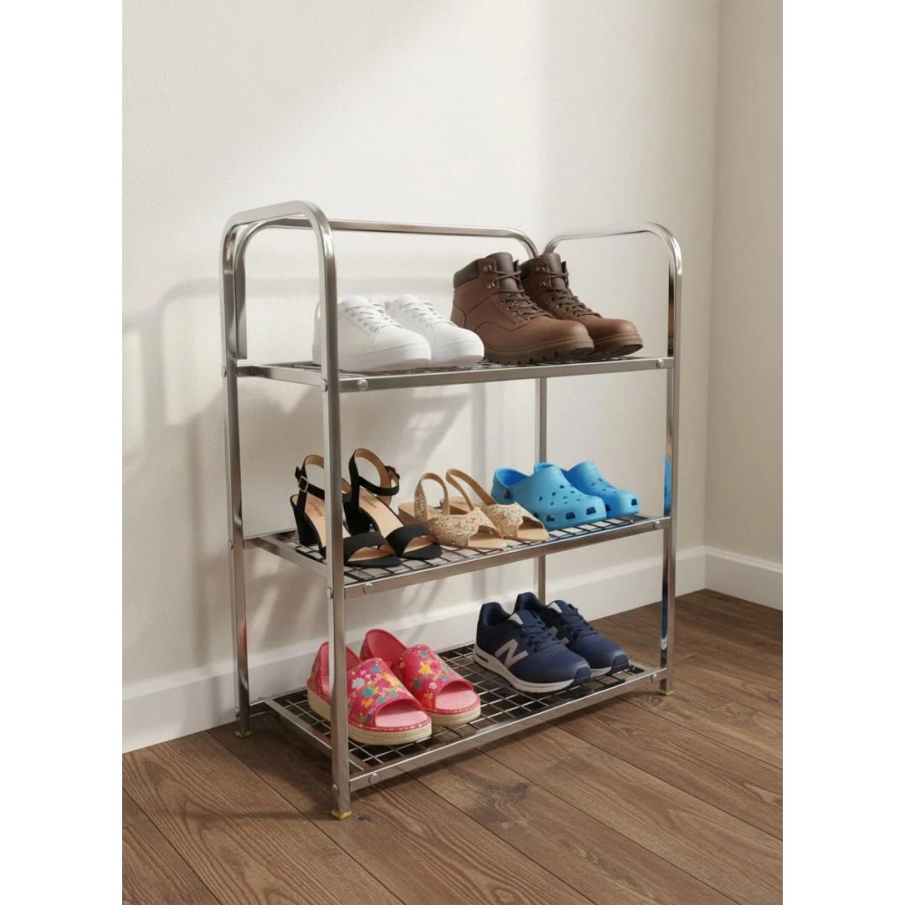 Homify 3-Layer Wall Mount Stainless Steel Kitchen Dish Rack | 24x18 Inch Plate & Utensil Stand | Modern Modular Storage Rack | Rust-Free Multipurpose Bartan Organizer (Silver)