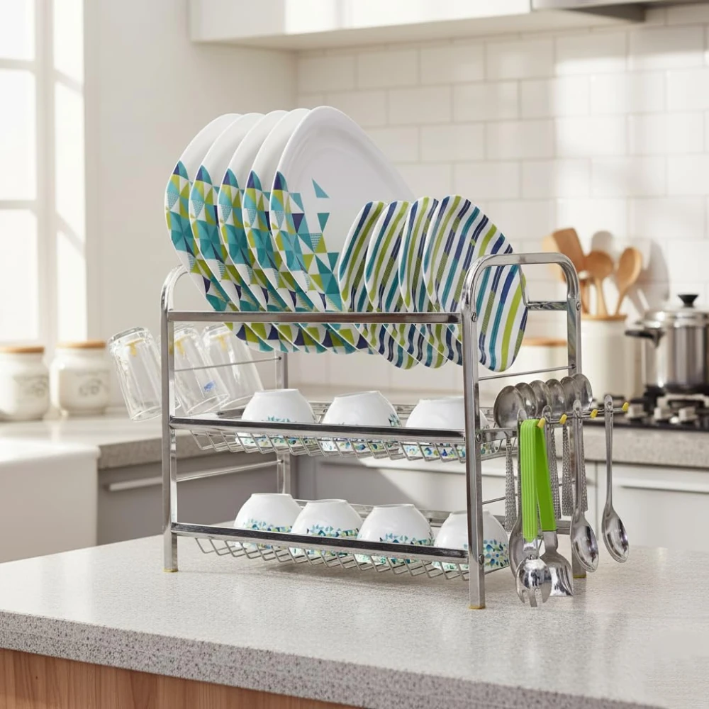 Palomino 3 Layer 18 Inch Kitchen Rack Wall Mount Kitchen Dish Rack Plate Cutlery Stand/Kitchen Utensils Mini Rack (Steel, 15 x 18 in)