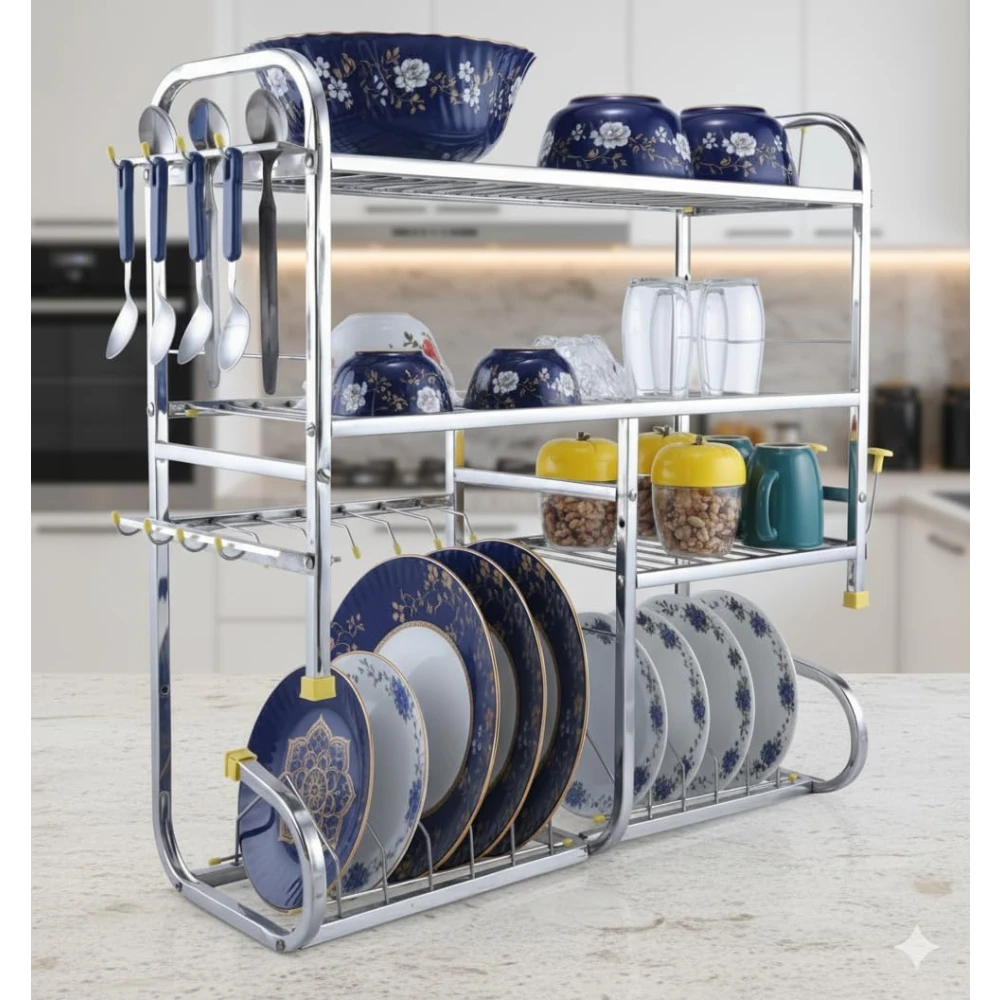 Palomino Wall Mounted Kitchen Dish Rack | 4 Shelves | Stainless Steel Rack | Holds 18+ Plates | Space-Saving | Rustproof | Easy Assembly (24X24 INCH)