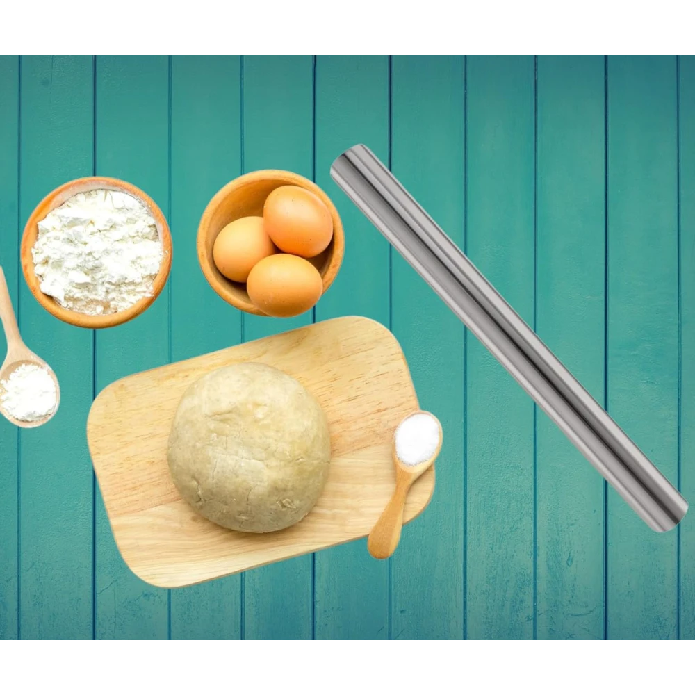 Palomino Professional Stainless Steel Belan Rolling Pin - Lightweight Metal French Rolling Pin - Perfect for Baking, Fondant, Pizza Dough Roller, Dumpling Silver color