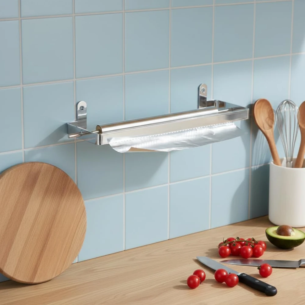 Palomino Wall Mounted Stainless Steel Silver Foil Paper Stand with the Cutter for Kitchen (Single)