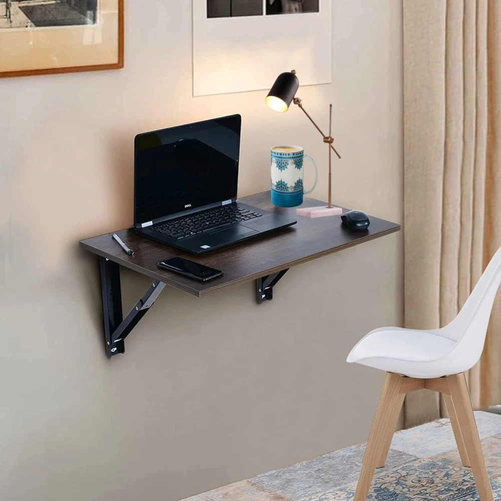 Palomino Wall Mounted Engineered Wood Foldable Study Table with Free Wallshelf-Activity, Games, Bedside Laptop Folding Table (Glossy Finish White - 24 inch x 16 inch)-White